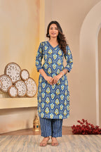 Heritage Bloom Cotton Printed Suit Set with Dupatta