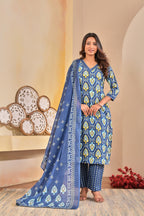 Heritage Bloom Cotton Printed Suit Set with Dupatta