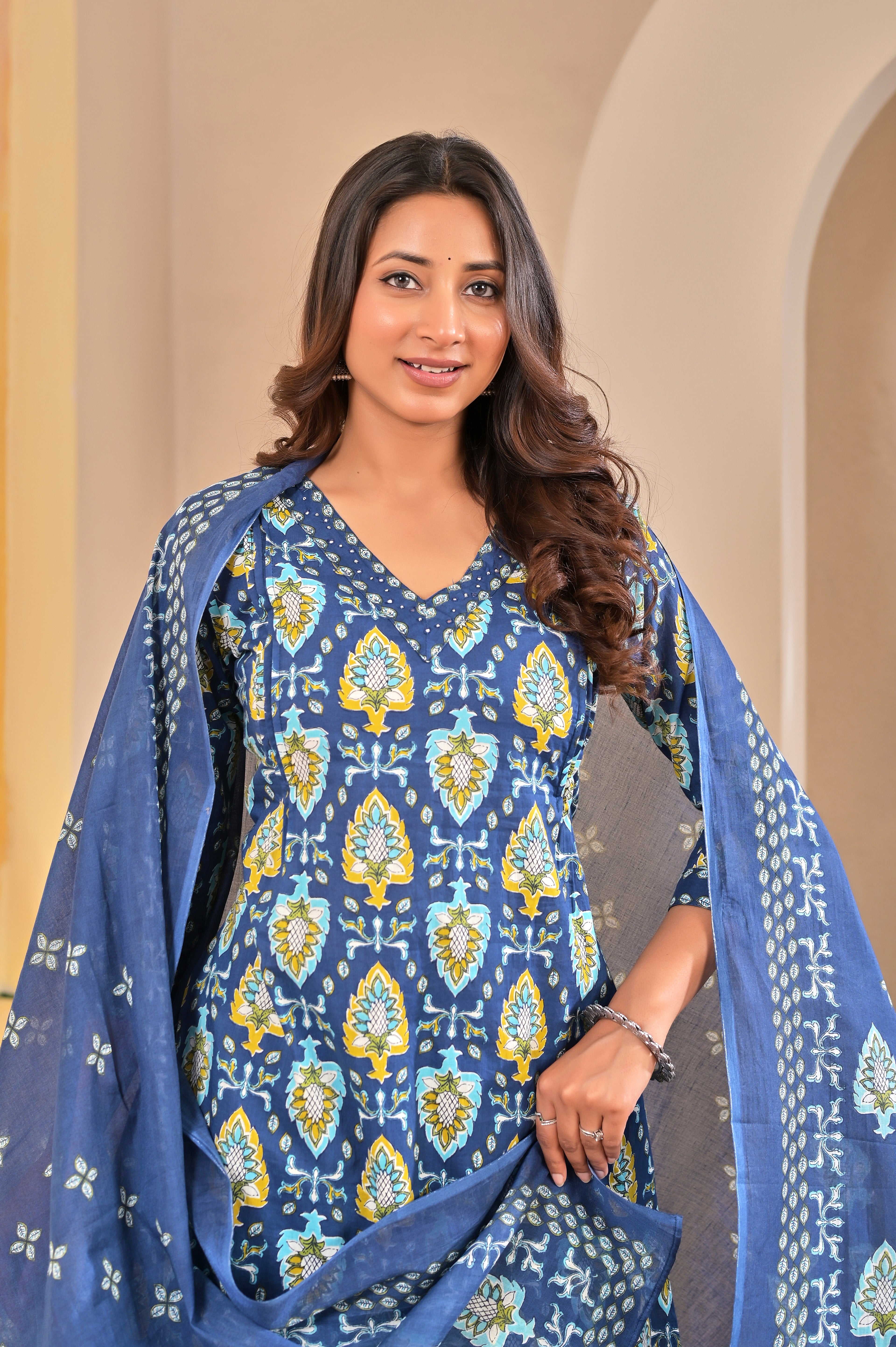 Heritage Bloom Cotton Printed Suit Set with Dupatta