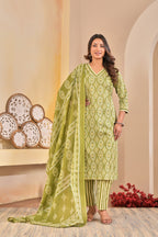 Ethnic Floral Print Kurta Set with Dupatta