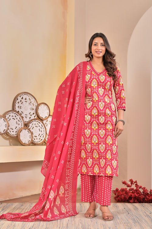 Cotton Pink Heritage Bloom Printed Suit Set