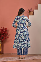 Navy Blue Floral Printed Kurta