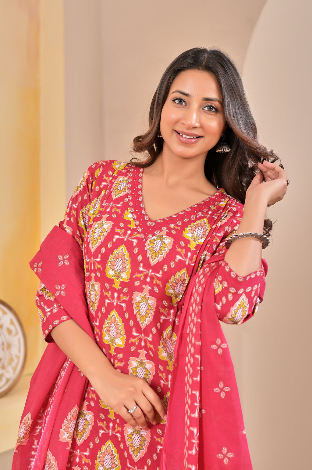 Heritage Bloom Cotton Printed Suit Set with Dupatta