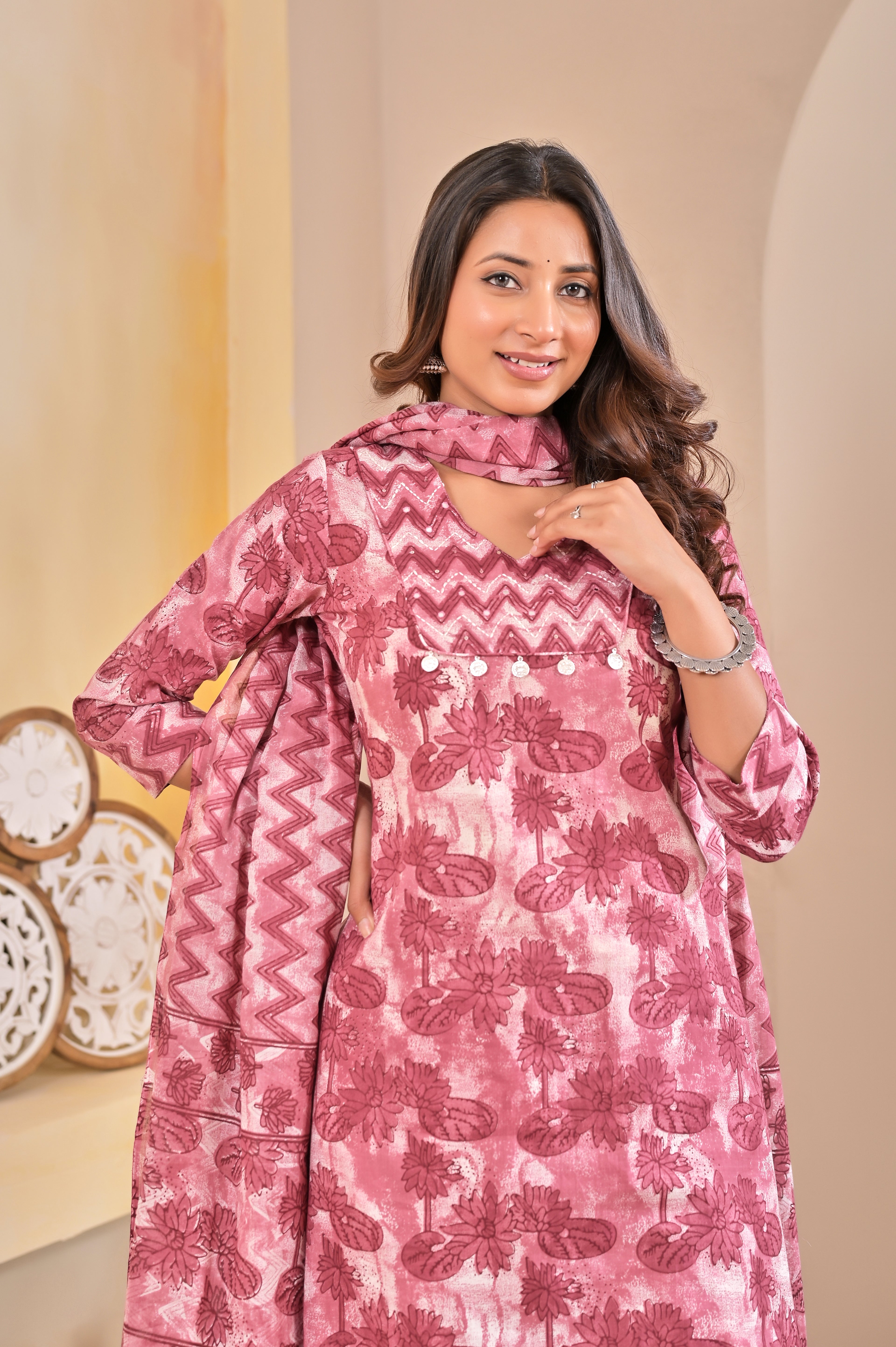 Floral Print Kurta Set with Dupatta