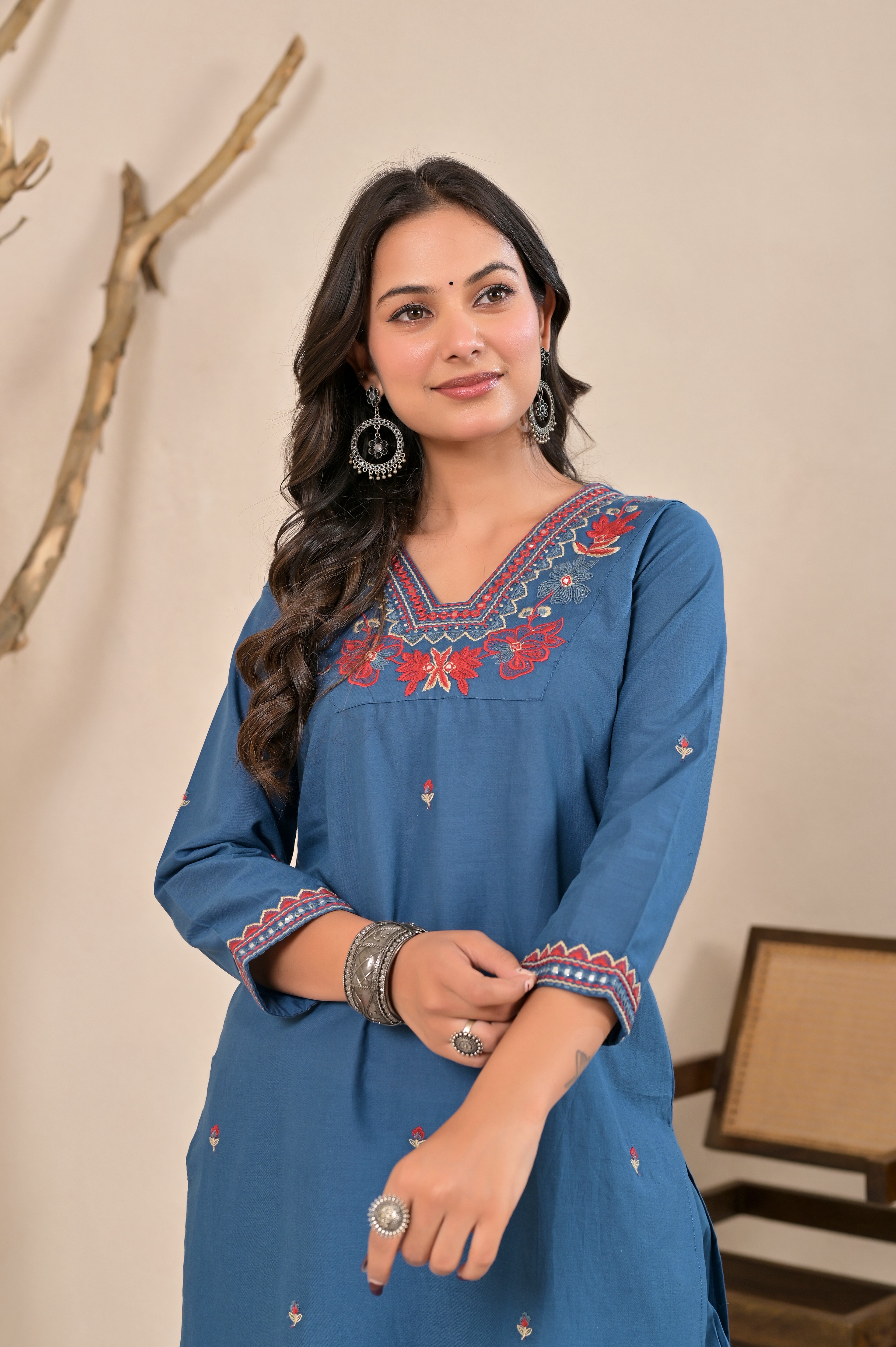 Dusty Blue Embroidered Kurta Pant Set