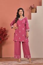 Rose Pink Embroidered Kurta Pant Set