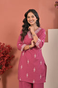 Rose Pink Embroidered Kurta Pant Set