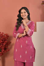 Rose Pink Embroidered Kurta Pant Set