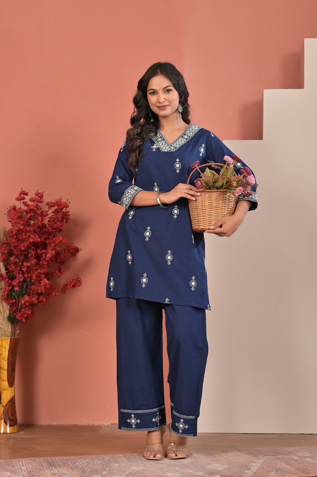 Navy Blue Embroidered Co-Ord Set
