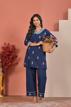 Navy Blue Embroidered Co-Ord Set