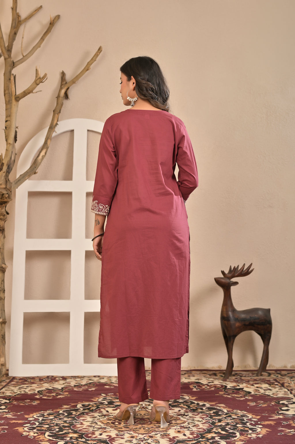 Straight Wine Embroidered  Kurta