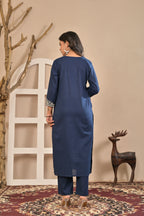 Navy Blue Printed Kurta Set with Dupatta