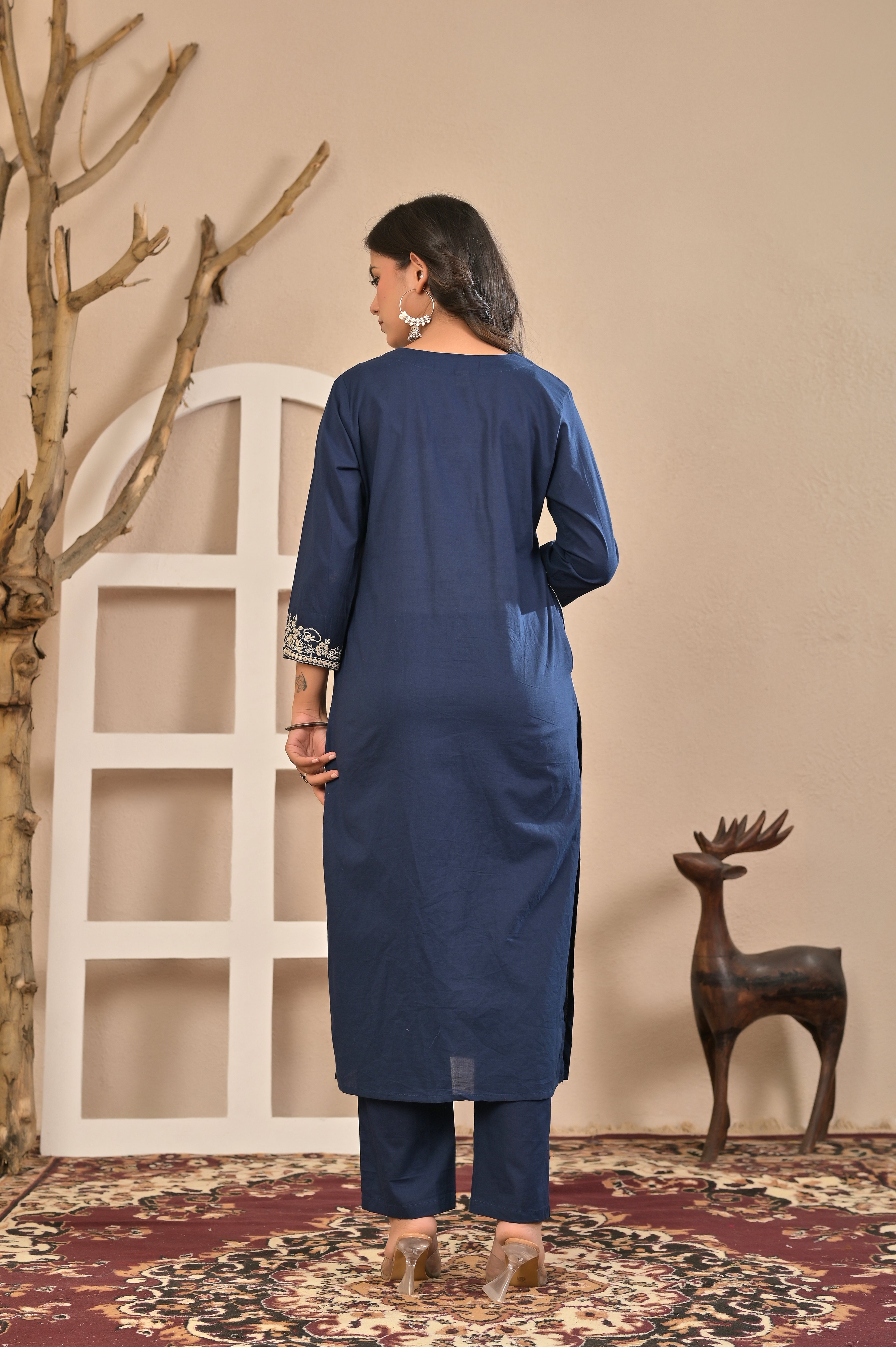 Navy Blue Printed Kurta Set with Dupatta
