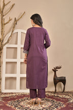 Royal Purple Embroidered Kurta Set with Floral Dupatta