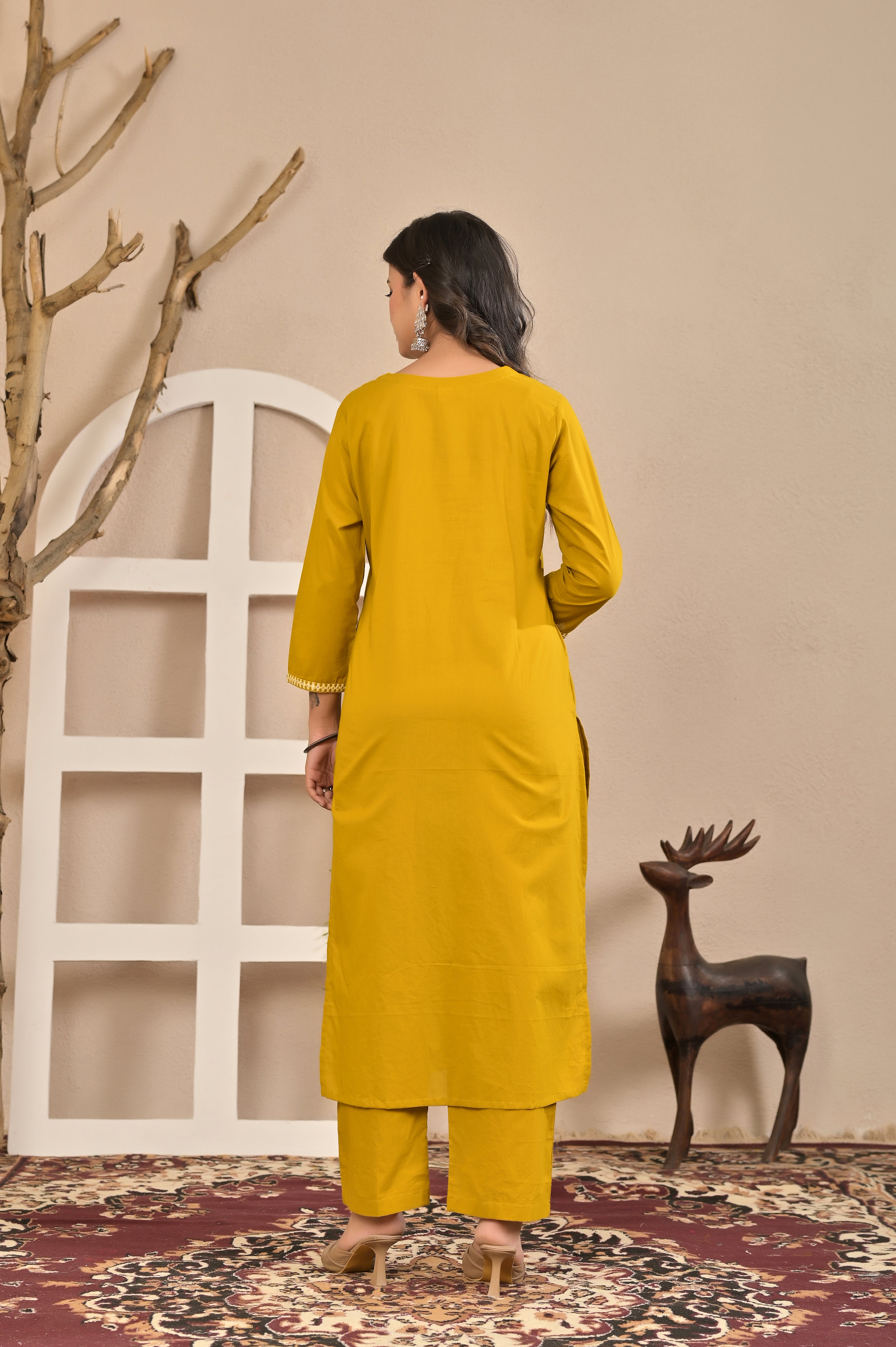 Mustard Printed Kurta Set with Dupatta