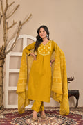 Mustard Printed Kurta Set with Dupatta