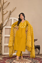 Mustard Printed Kurta Set with Dupatta