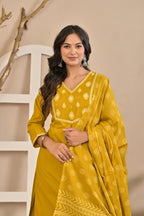 Mustard Printed Kurta Set with Dupatta
