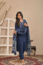 Navy Blue Printed Kurta Set with Dupatta
