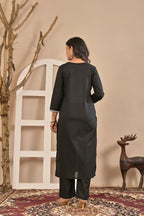 Black Printed Kurta Set with Dupatta