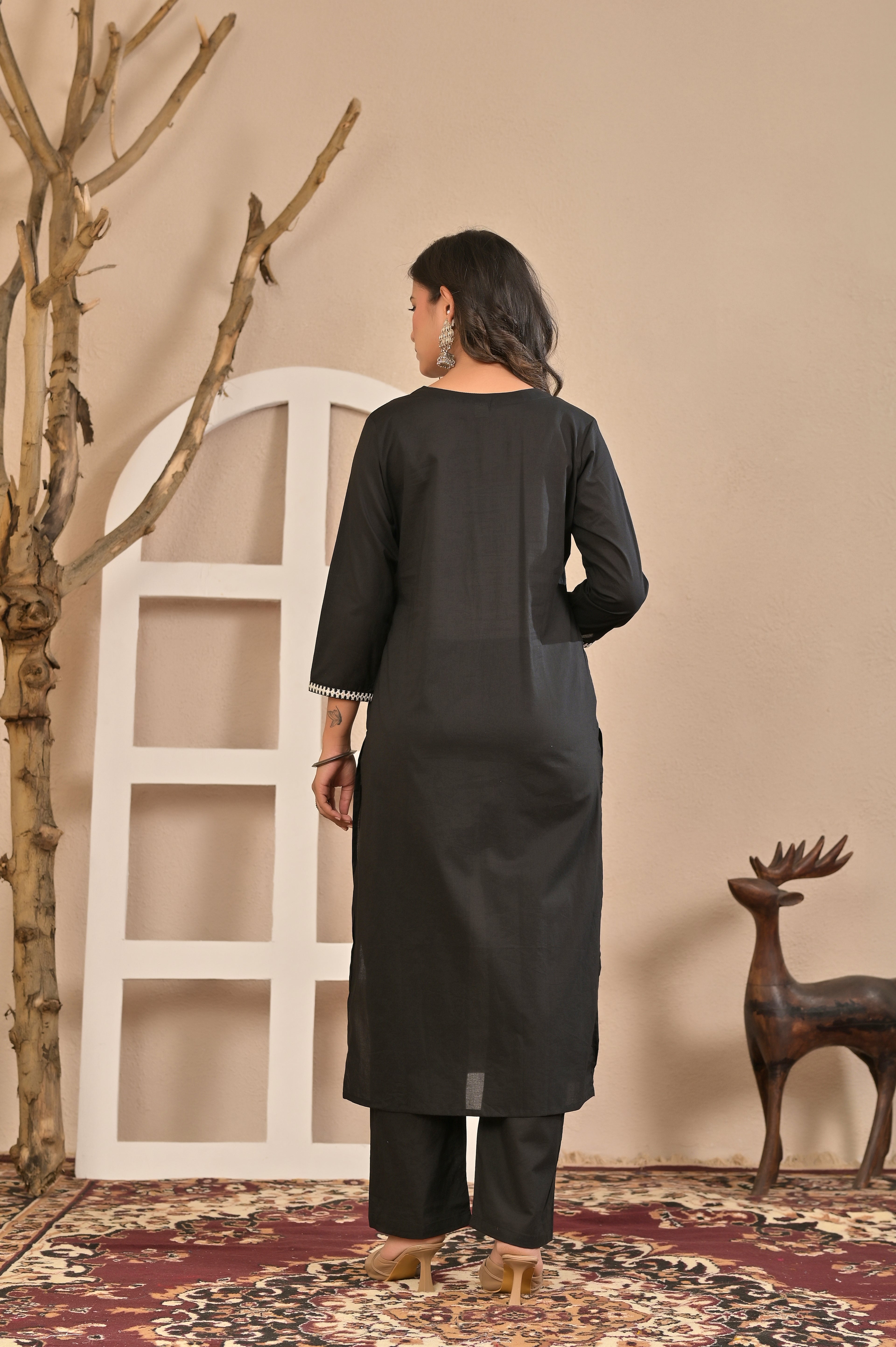 Black Printed Kurta Set with Dupatta