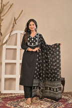 Black Printed Kurta Set with Dupatta