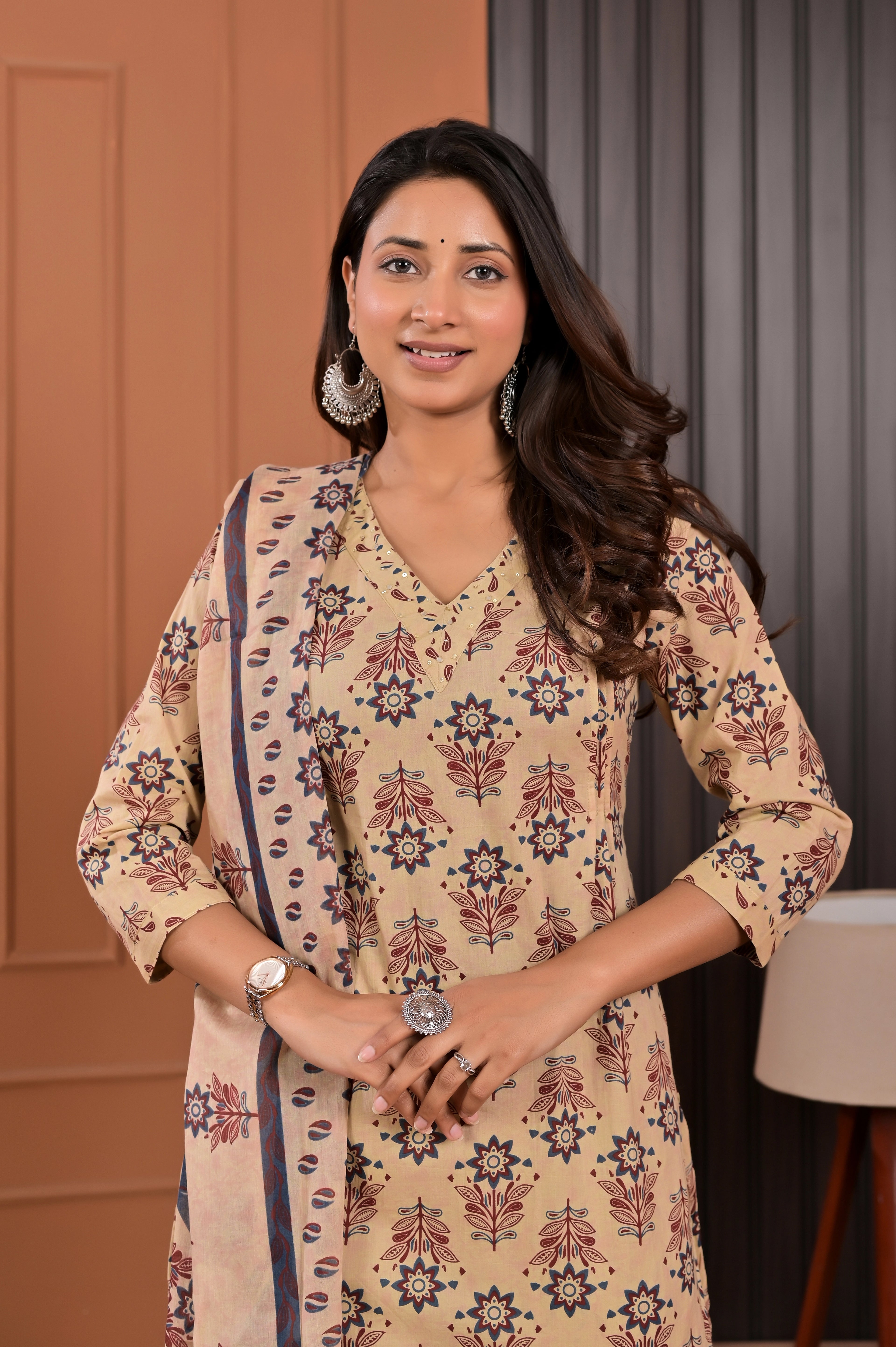 Floral Print Kurta Set with Dupatta