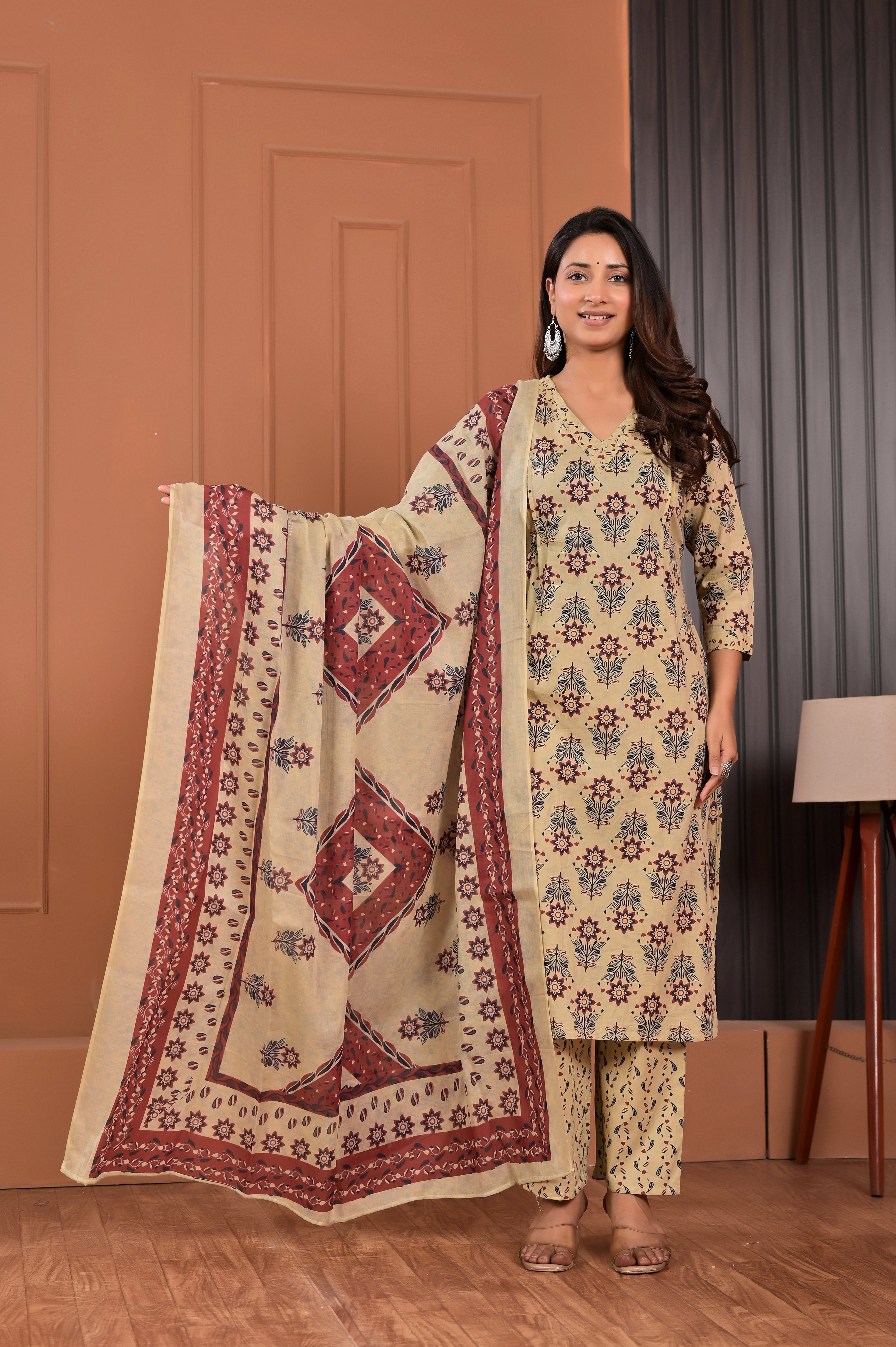 Floral Print Kurta Set with Dupatta