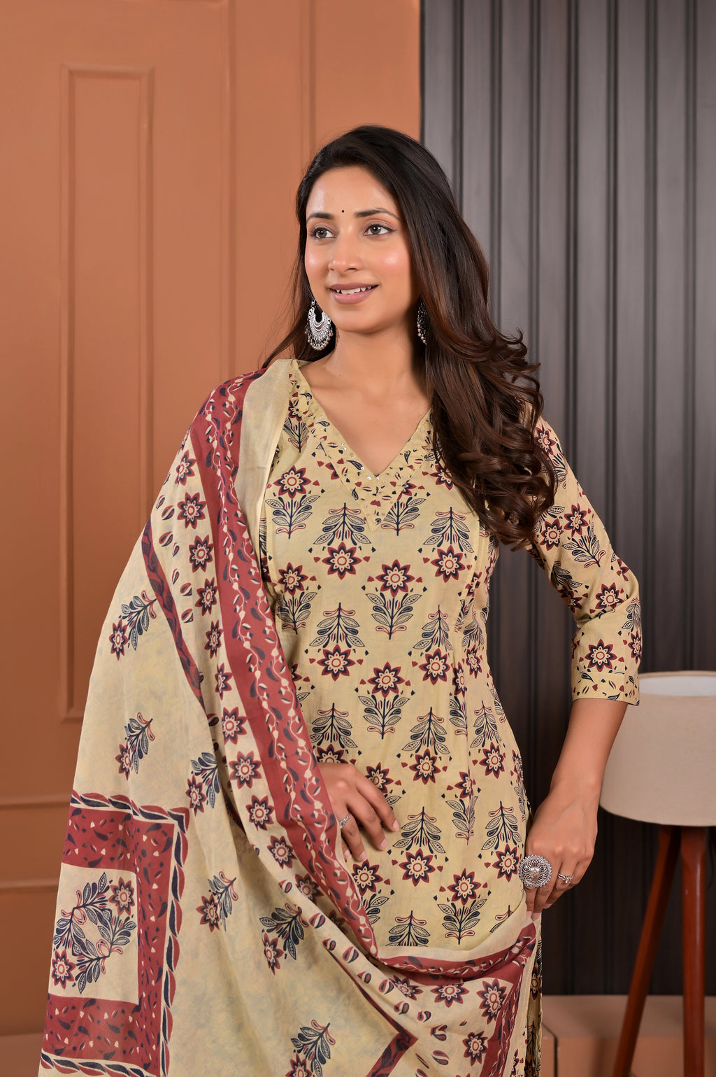 Floral Print Kurta Set with Dupatta