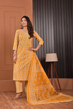 Ethnic Floral Print Kurta Set with Dupatta