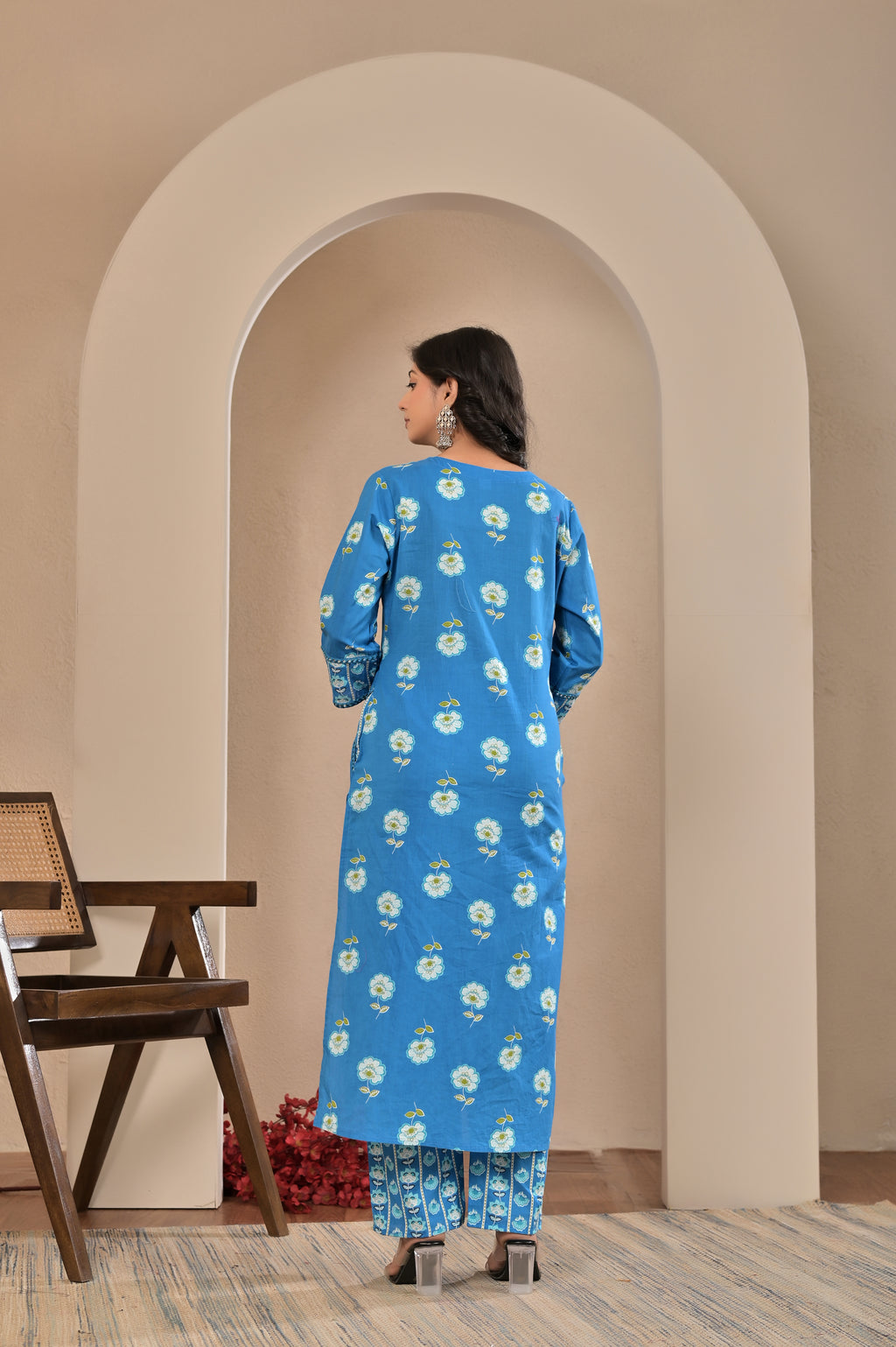 Azure Bloom Cotton Suit Set