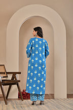 Azure Bloom Cotton Suit Set