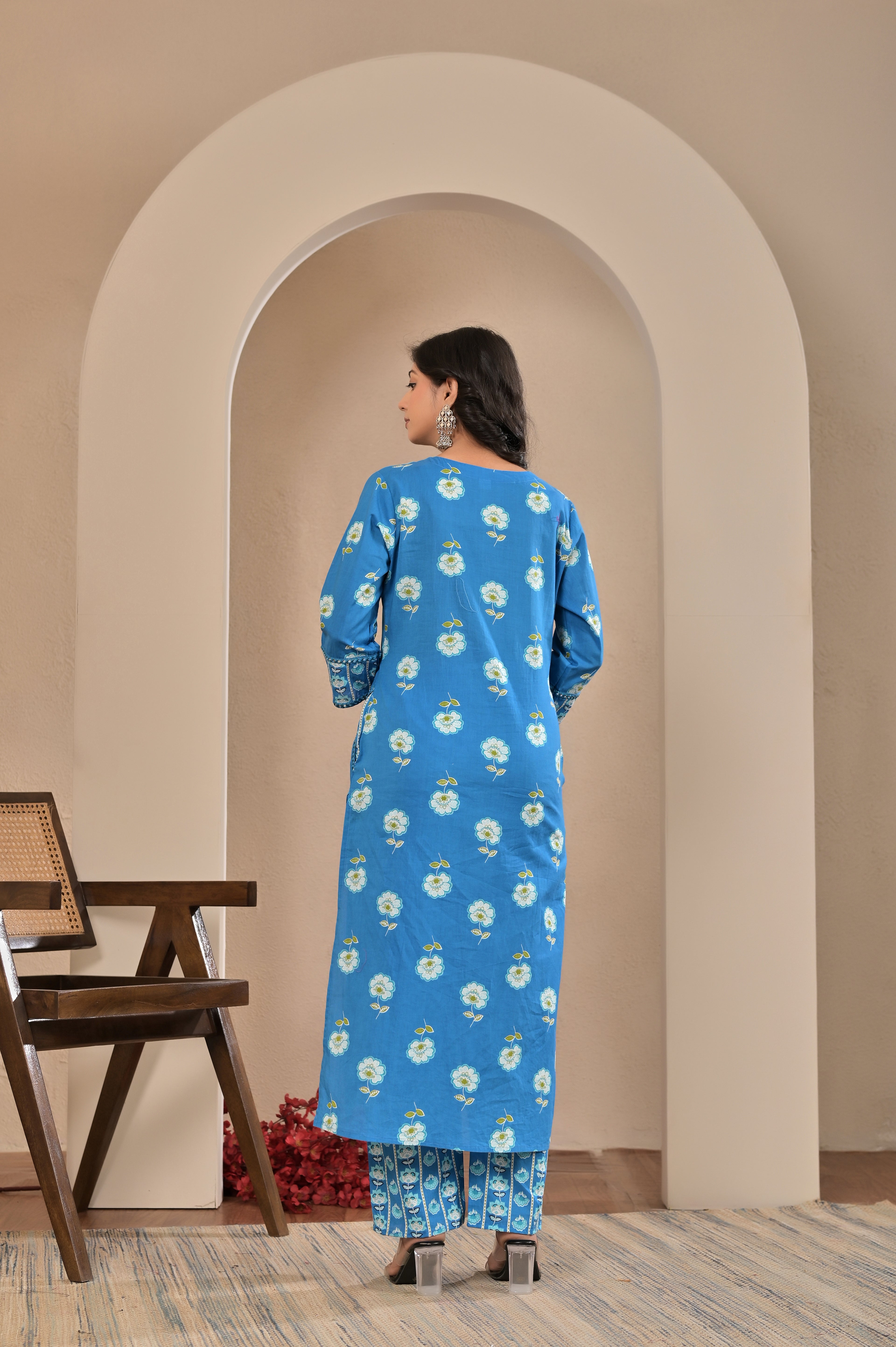 Azure Bloom Cotton Suit Set