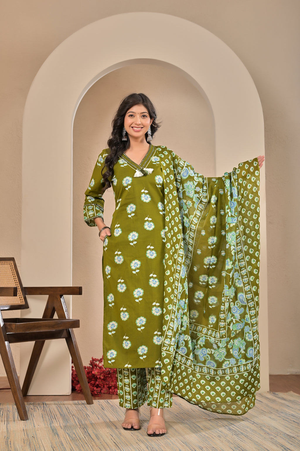 Azure Bloom Cotton Suit Set