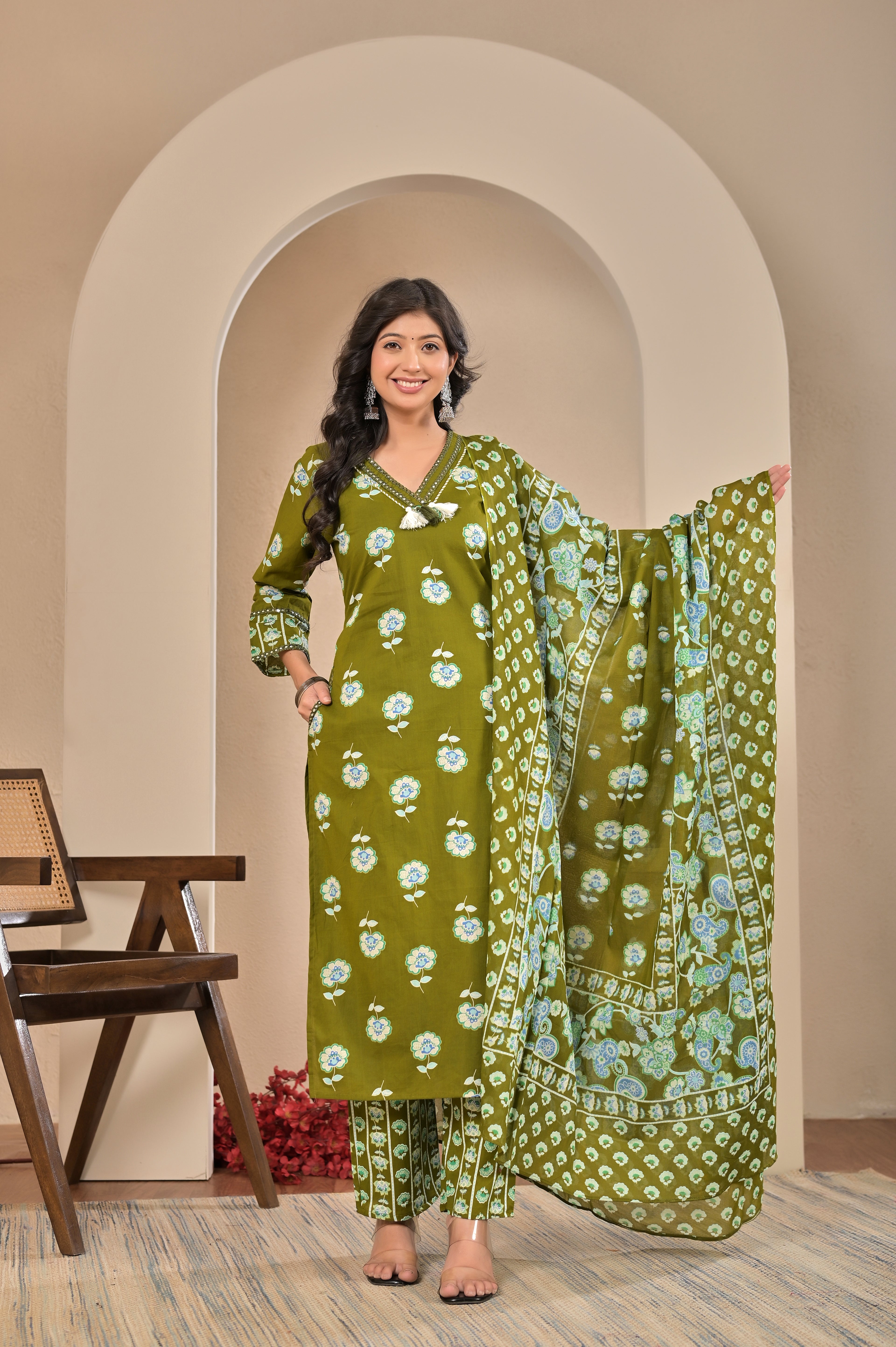 Azure Bloom Cotton Suit Set