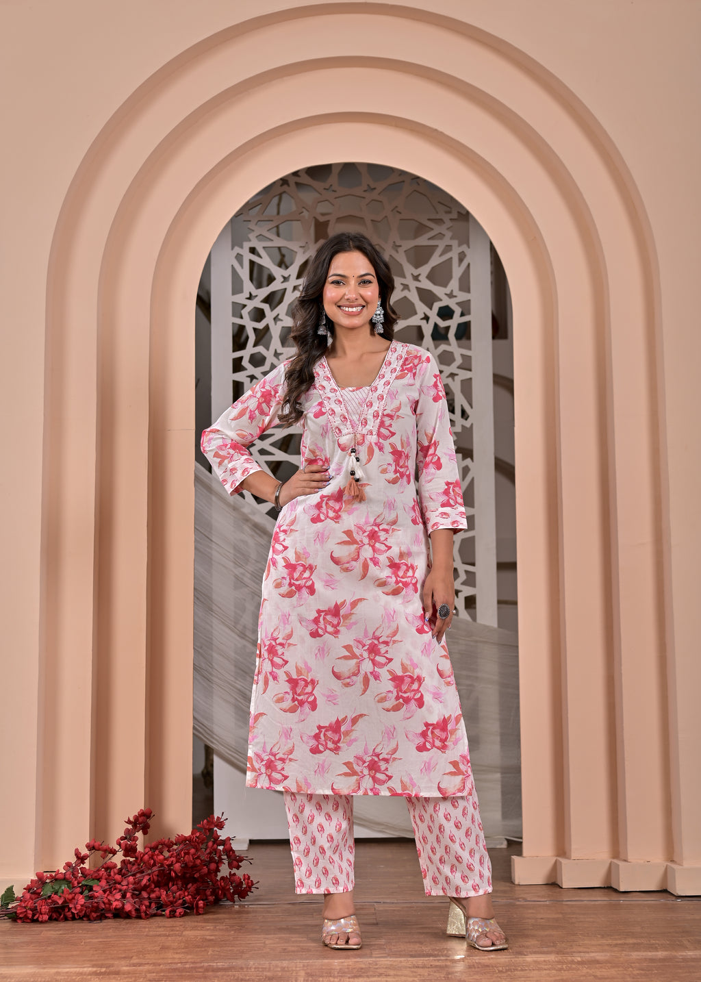 Floral Elegance Cotton Printed Suit Set with Dupatta