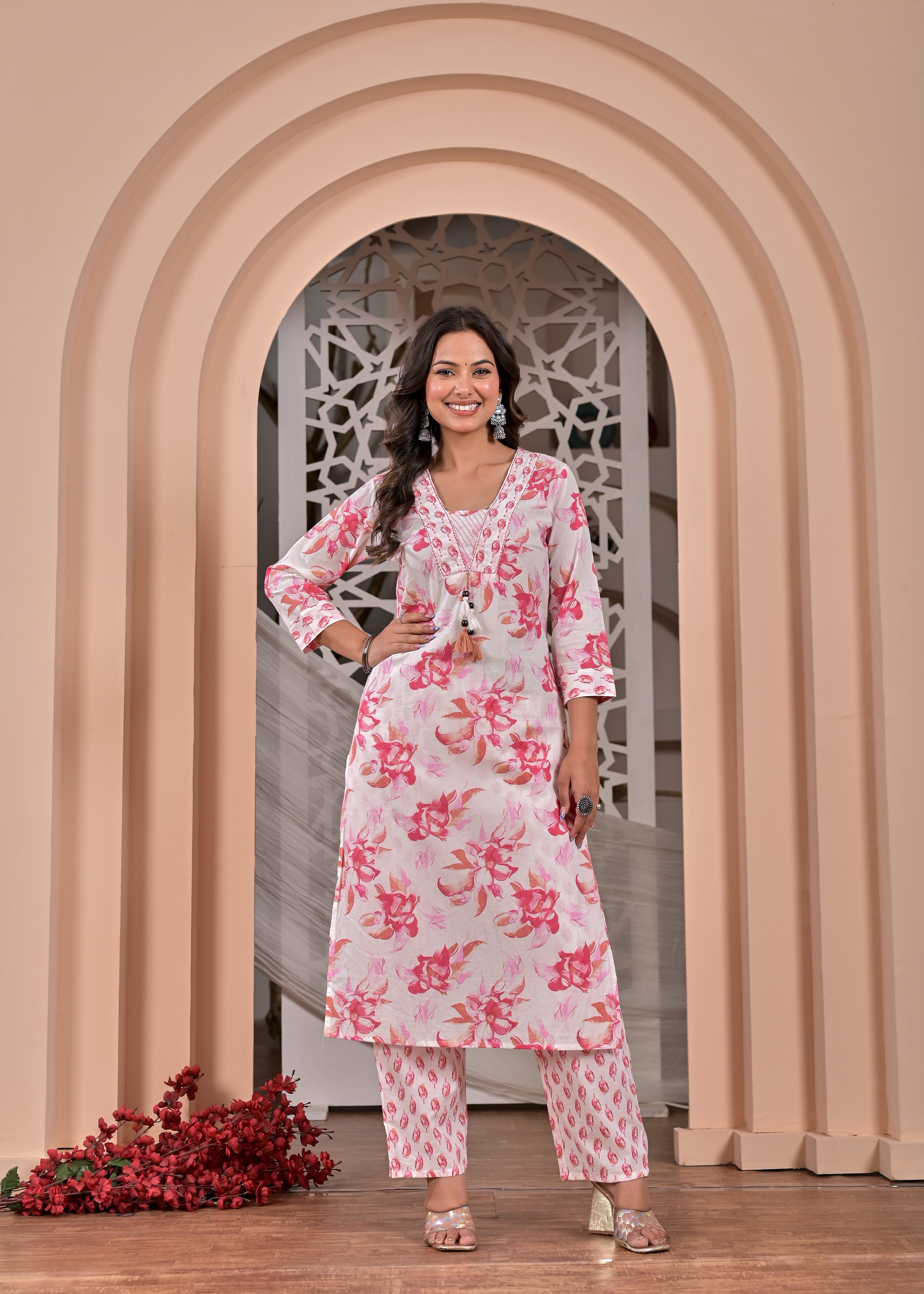 Floral Elegance Cotton Printed Suit Set with Dupatta