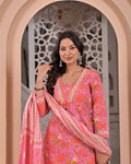 Rosy Bloom Cotton Printed Suit Set with Dupatta