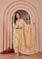Floral Elegance Cotton Printed Suit Set with Dupatta