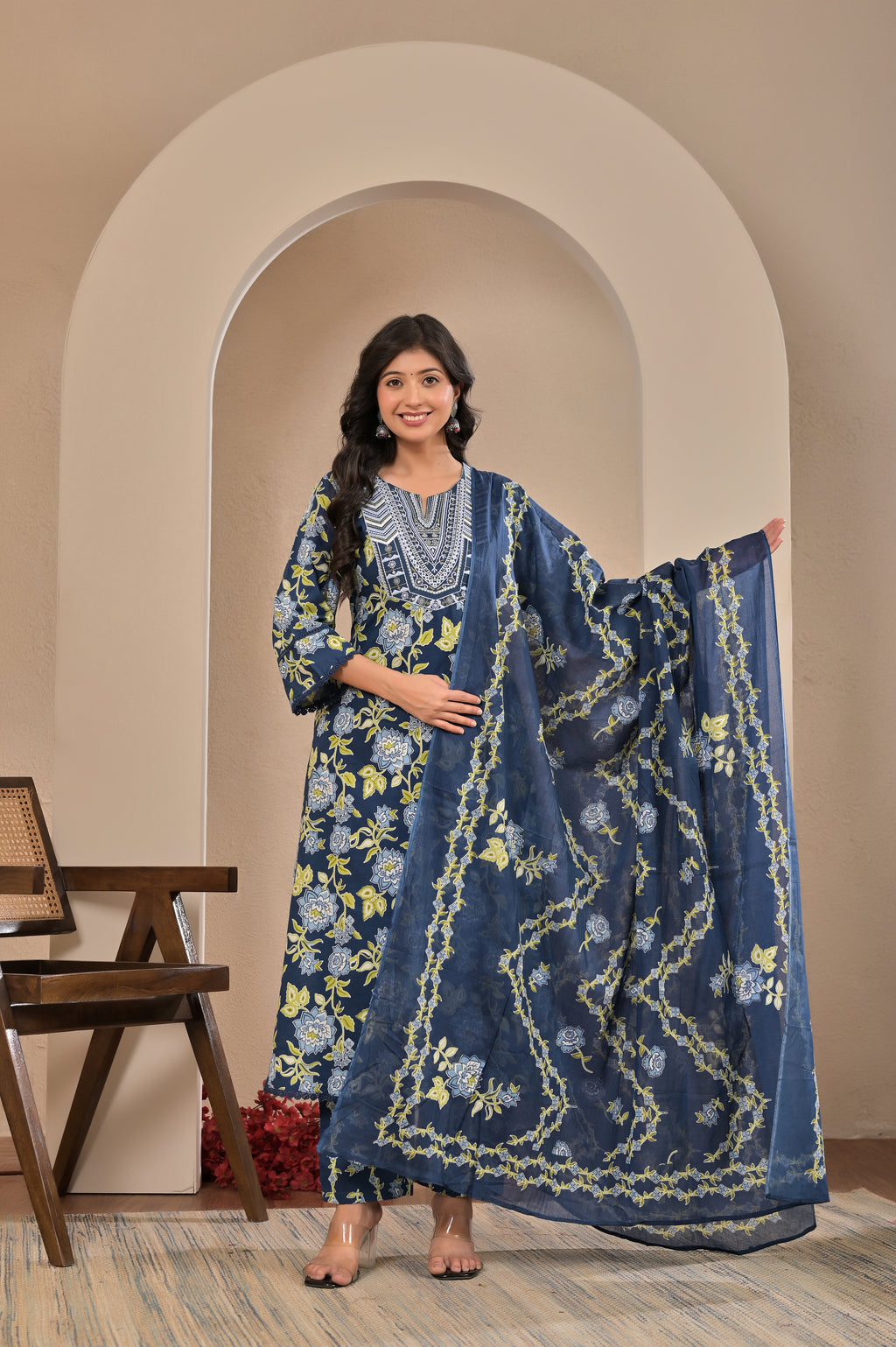 Floral Elegance Cotton Suit Set