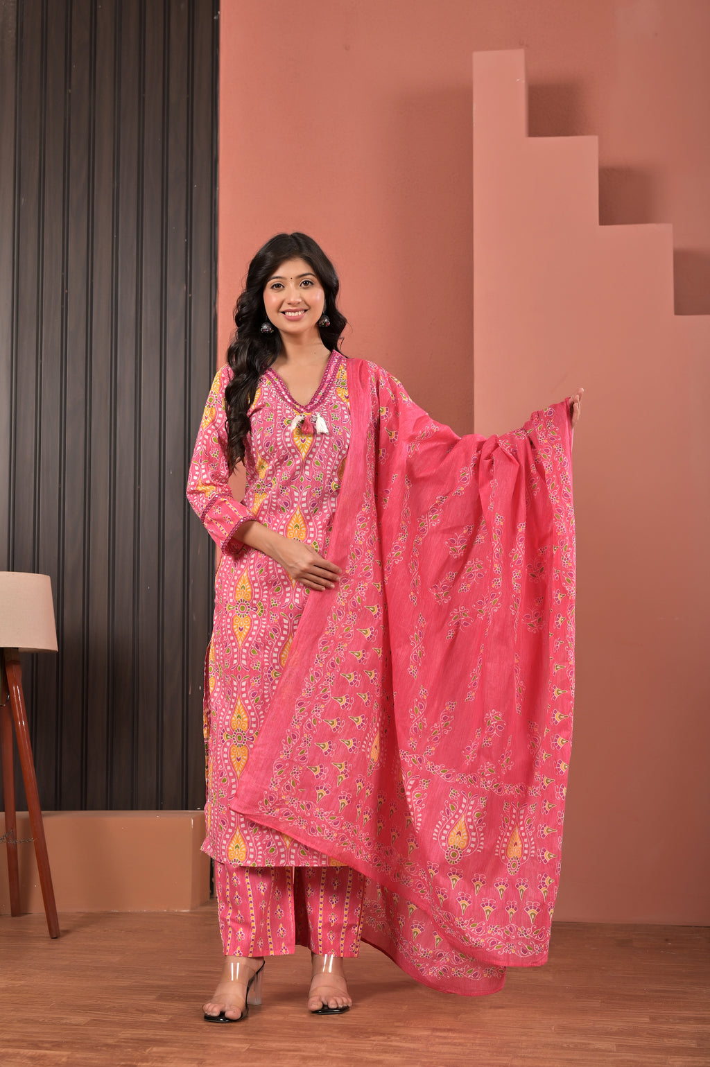 Paisley Print Kurta Set with Dupatta
