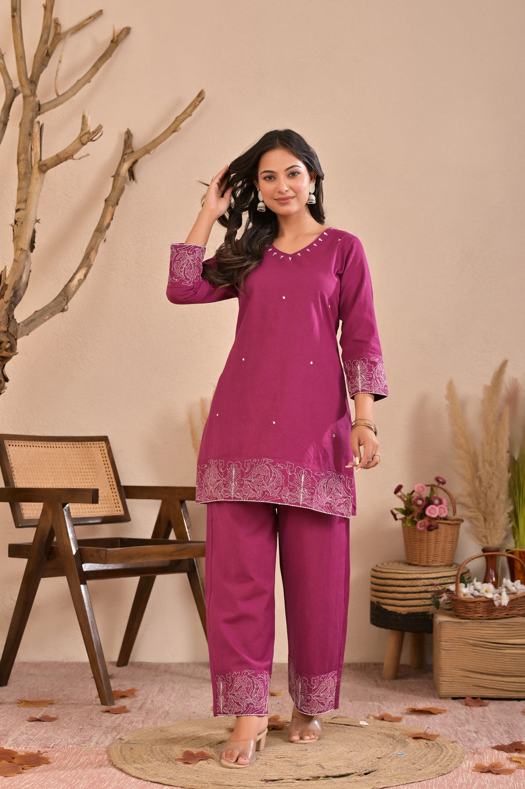 Magenta Printed Kurta Pant