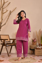 Magenta Printed Kurta Pant
