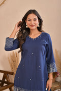 Navy Blue Printed Kurta Pant Co-Ord Set