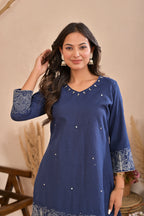 Navy Blue Printed Kurta Pant Co-Ord Set