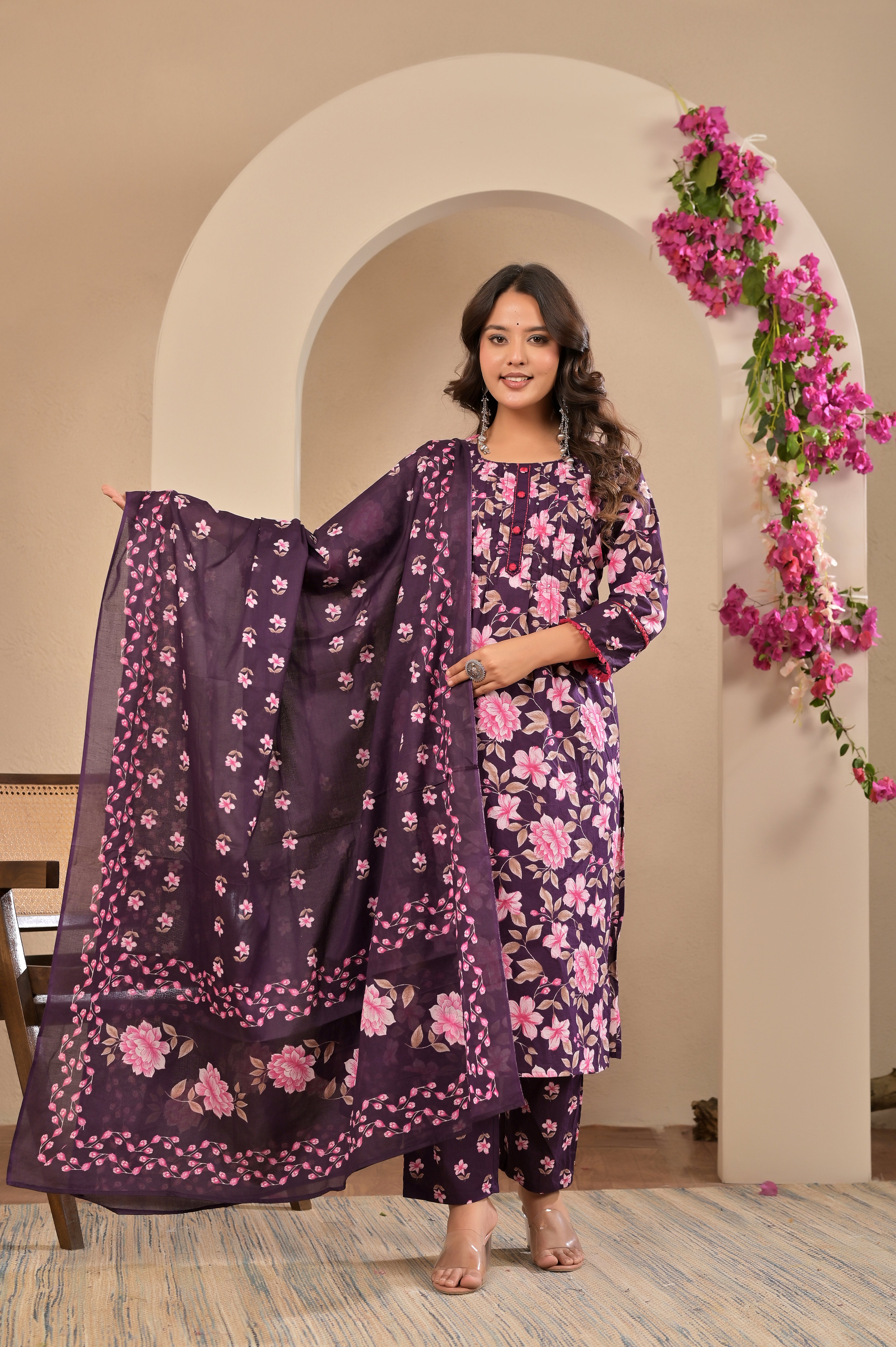 Rose Blossom Floral Cotton Suit Set