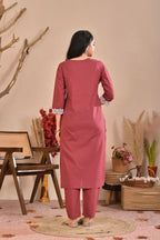Rosewood Pink Embroidered Kurta Pant Set with Dupatta
