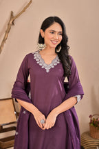 Purple Embroidered Kurta Pant Set
