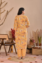 Mustard Yellow Printed Kurta Pant Set with Dupatta