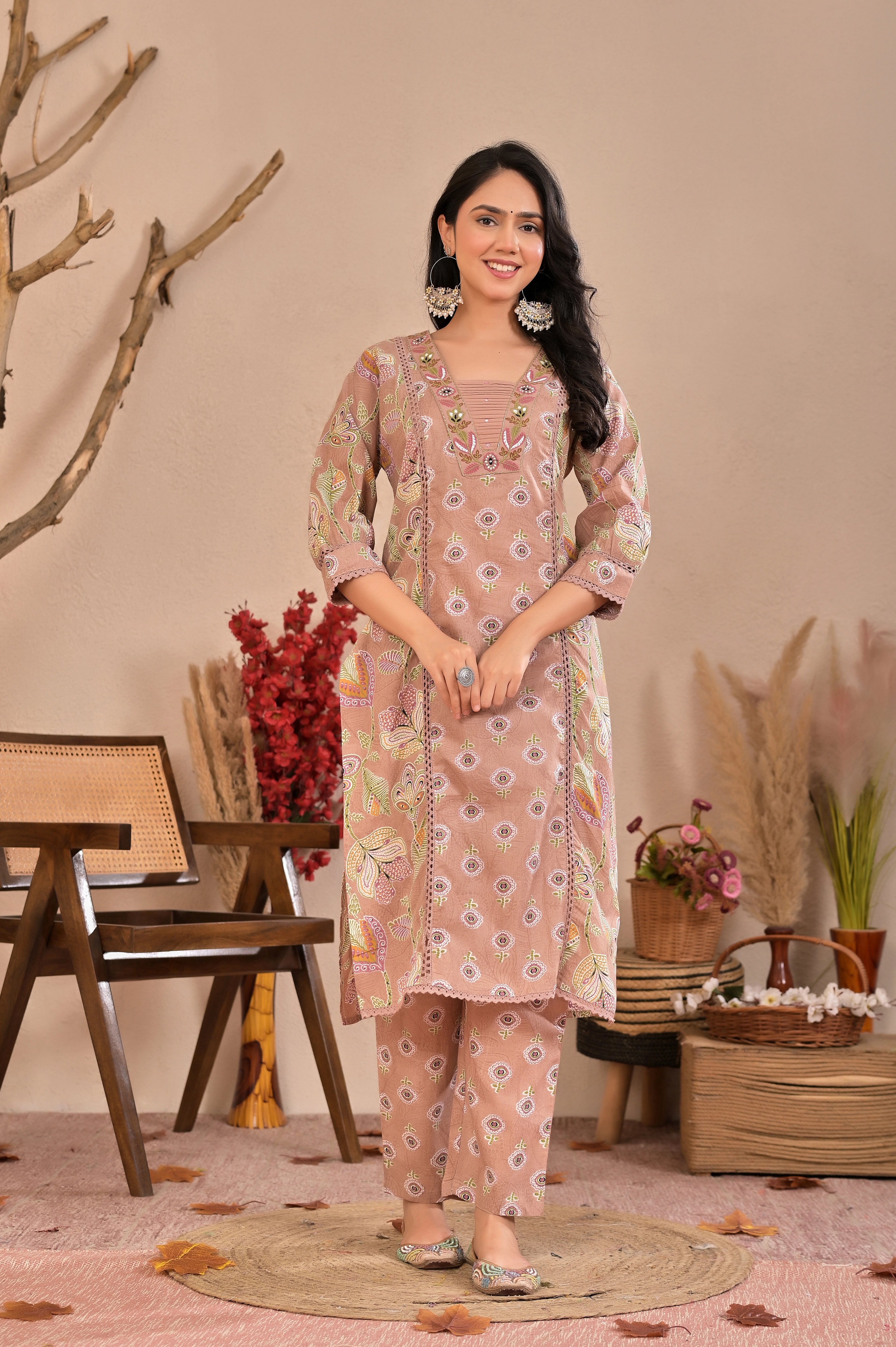 Blush Pink Printed Kurta Pant Set with Dupatta